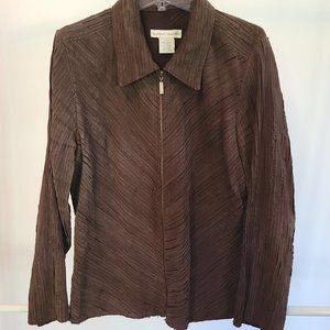 Bamboo Traders Stretch Leather V Pattern Zip Front Jacket_Size XL_Brown
